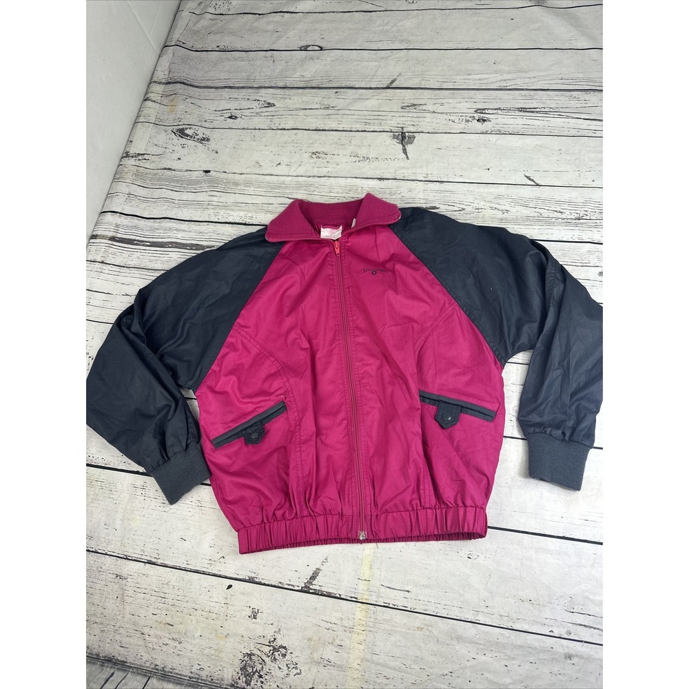 Spalding Vintage Women Track Jacket Small Full Zip Pink Gray Activewear Retro